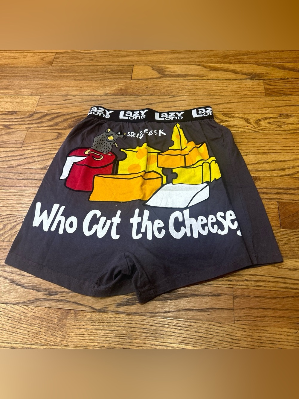 Lazy One Men’s Black Boxer Shorts with Yellow & Red Cheese Graphic